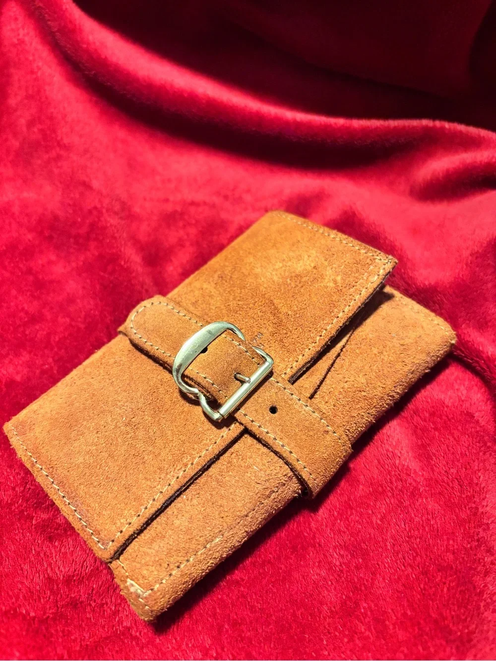 VTG Leather Tri-Fold 9 Piece Gold Manicure Set Celluloid Mirror Made in England